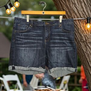 KUT from the Cloth Sz 16 Boyfriend Short Denim Cuttoff Jeans Dark Wash Country